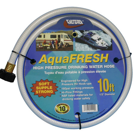 VALTERRA Valterra W01-5120 AquaFresh High Pressure Drinking Water Hose - 1/2" x 10', White W01-5120